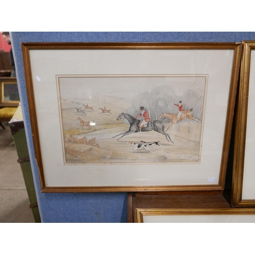 249 - After S.H. Alken, three fox hunting scenes, watercolour, framed