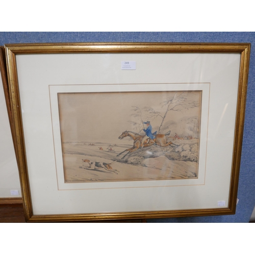 249 - After S.H. Alken, three fox hunting scenes, watercolour, framed