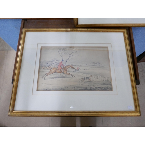 249 - After S.H. Alken, three fox hunting scenes, watercolour, framed