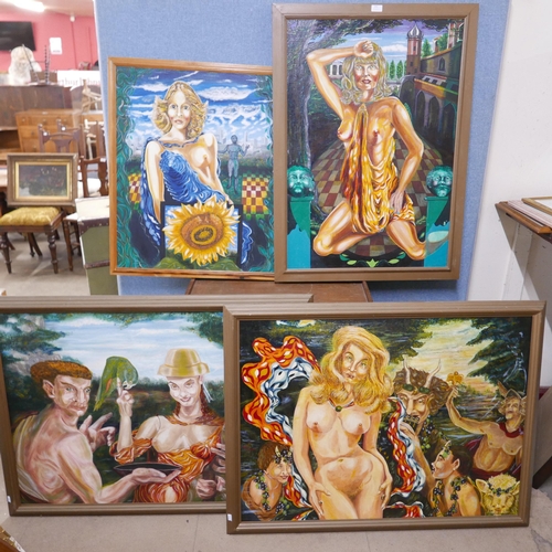 252 - Four erotic oil paintings