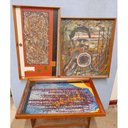 255 - Three assorted abstracts, mixed media, framed