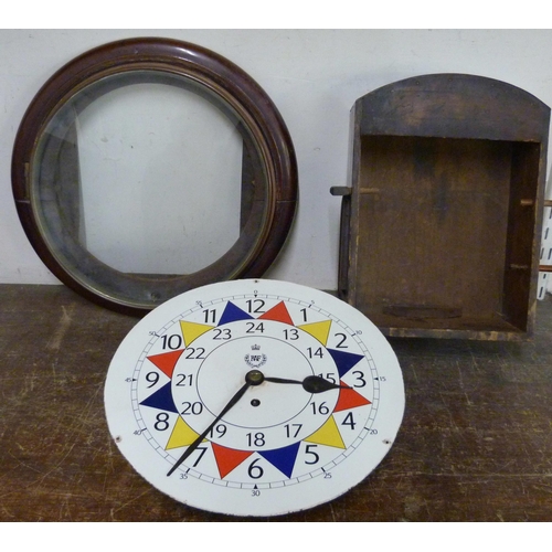 271 - A Victorian mahogany circular fusee wall clock, the painted dial bearing R.A.F. inscription