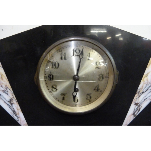 272 - A French Art Deco black slate and marble clock garniture