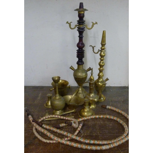 277 - An Eastern brass hookah pipe etc.