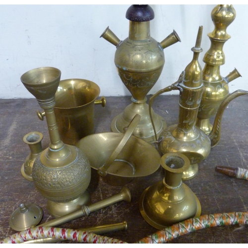 277 - An Eastern brass hookah pipe etc.