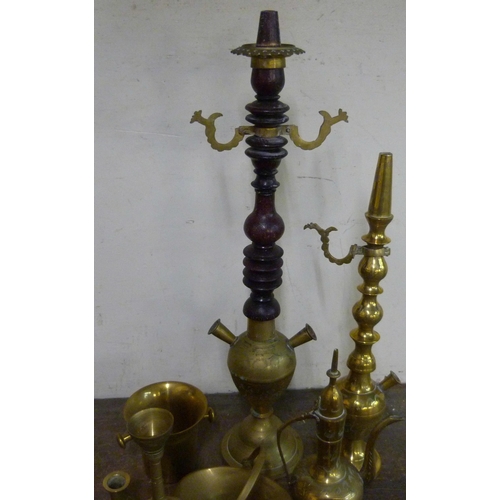 277 - An Eastern brass hookah pipe etc.