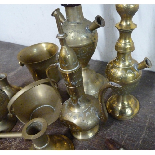 277 - An Eastern brass hookah pipe etc.