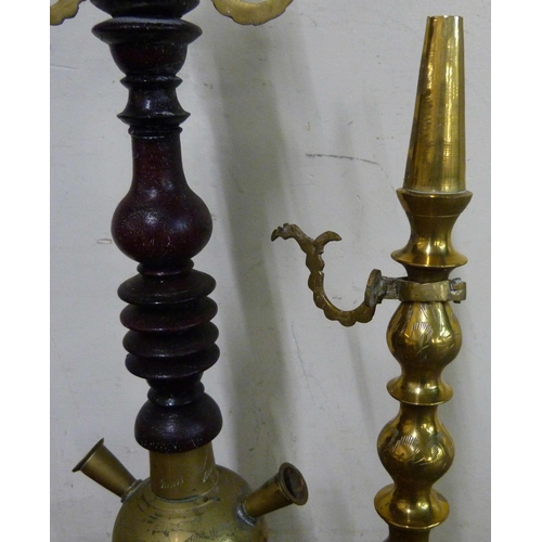 277 - An Eastern brass hookah pipe etc.