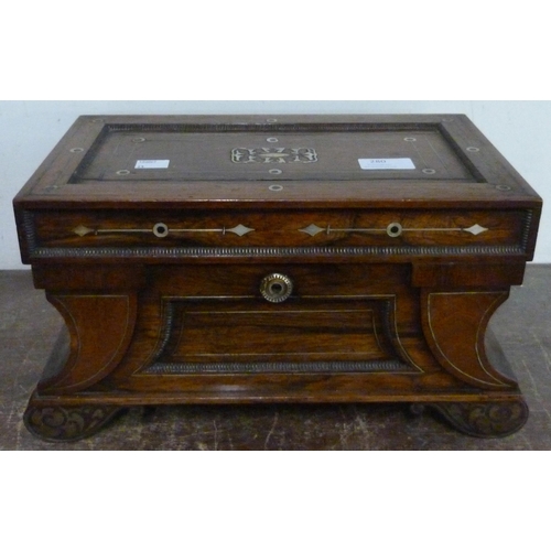 280 - A William IV rosewood and mother of pearl inlaid tea caddy