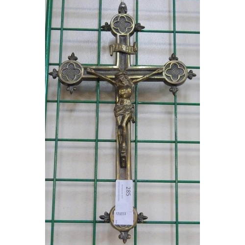 285 - A French brass wall hanging crucifix