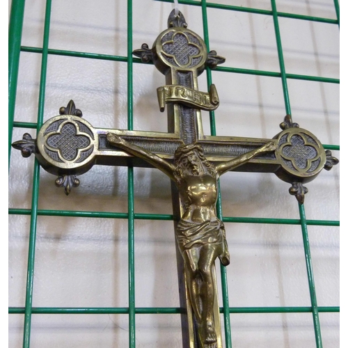 285 - A French brass wall hanging crucifix