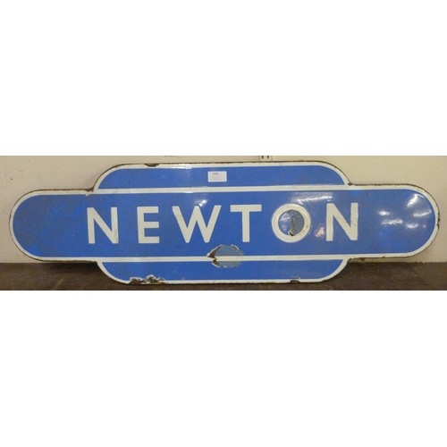 293 - A blue enamelled metal Newton totem railway sign