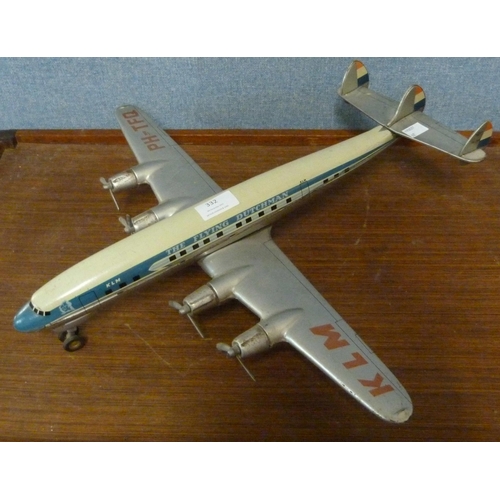 332 - A post-war model tin plate toy KLM 'Flying Dutchman' Lockheed Constellation aeroplane by Arnold of W... 