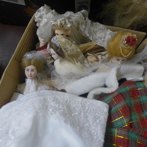 341 - Four boxes of vintage and later dolls, porcelain etc.