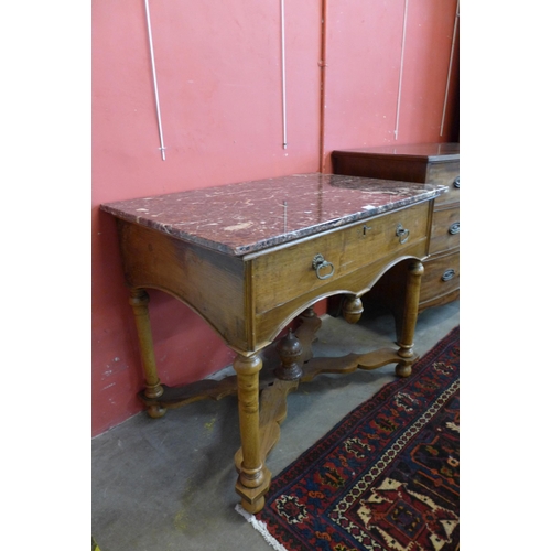 69 - A 19th Century Dutch walnut and marble topped single drawer console table