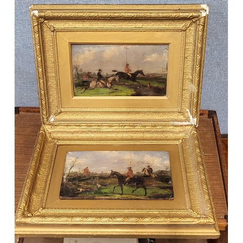 244 - English School (19th Century), pair of fox hunting scenes, oil on panel, framed