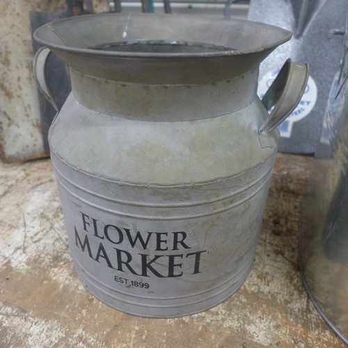 2225 - Three items of assorted metal ware - galvanised mop bucket, flower pot,  coal bucket and potting kit