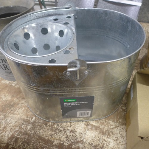 2225 - Three items of assorted metal ware - galvanised mop bucket, flower pot,  coal bucket and potting kit