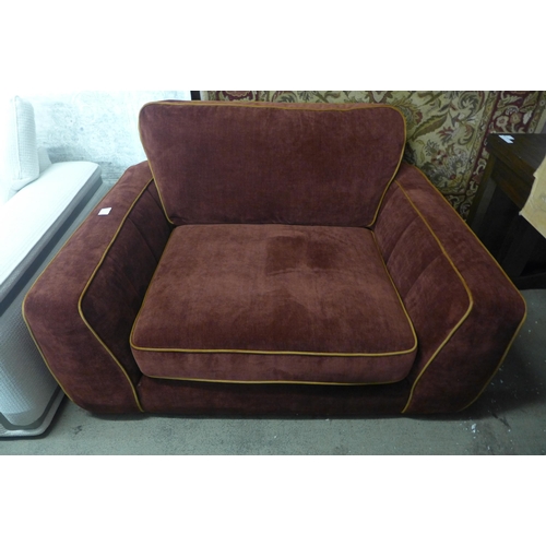 1515 - A chestnut velvet upholstered loveseat