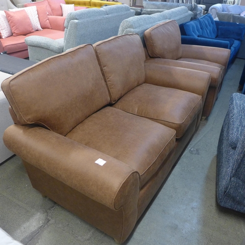 1522 - A tan vegan leather upholstered two seater sofa and armchair