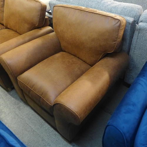 1522 - A tan vegan leather upholstered two seater sofa and armchair