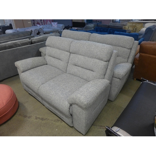 1525 - A grey flecked textured weave upholstered electric reclining three seater sofa and static two seater... 