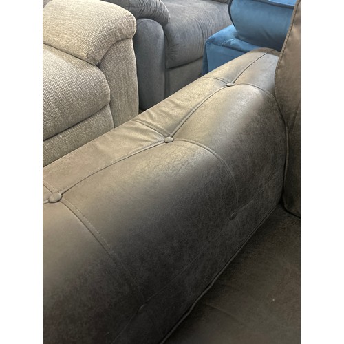 1628A - A charcoal vegan leather upholstered two seater sofa (damaged)