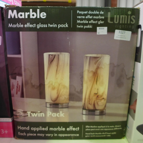 3127 - Marble effect twin pack glass lamps