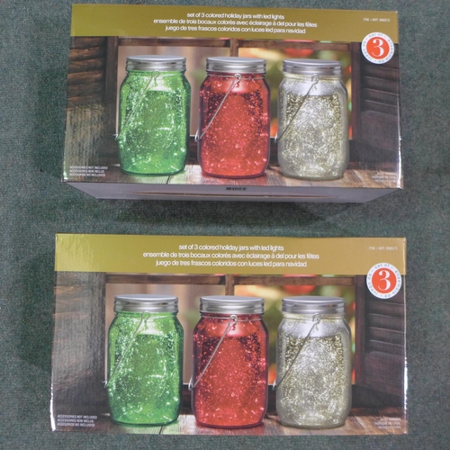 3150 - Two 3 packs holiday jars with LED lights