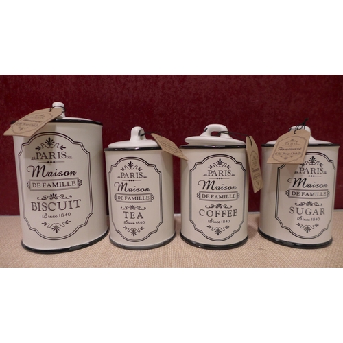 3193 - Besp-Oak four piece canister set for tea, coffee, sugar and biscuits