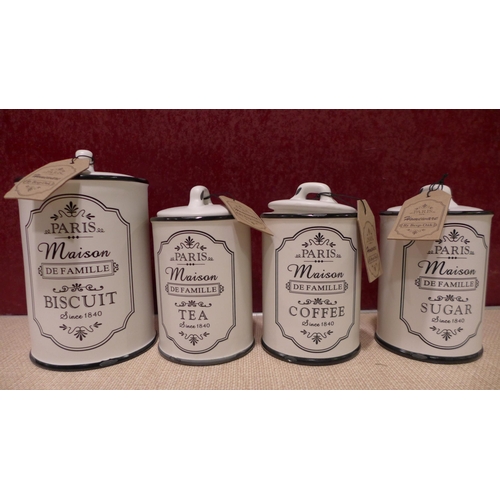 3194 - Besp-Oak four piece canister set for tea, coffee, sugar and biscuits