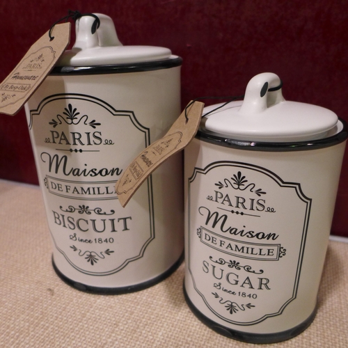 3198 - Besp-Oak two piece biscuits and sugar canister set