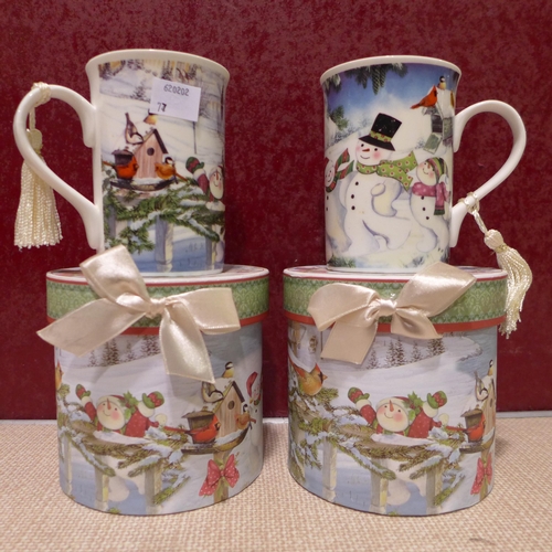 3199 - Set of two Besp-Oak Snowman mugs in gift boxes