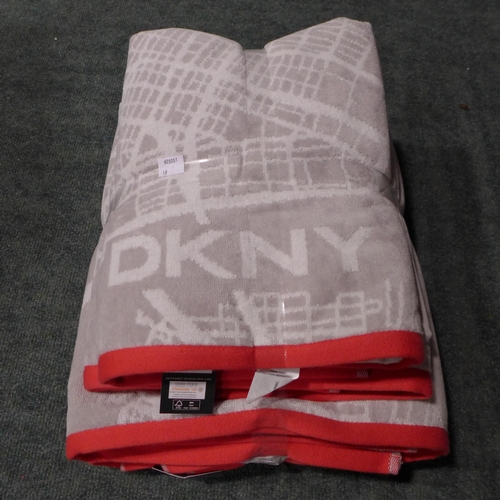 3258 - A set of four light grey and red DKNY City Map towels - 2 bath sheets and 2 bath towels * this lot i... 