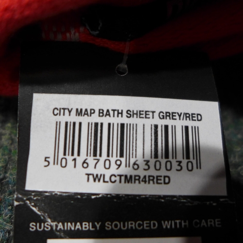 3258 - A set of four light grey and red DKNY City Map towels - 2 bath sheets and 2 bath towels * this lot i... 