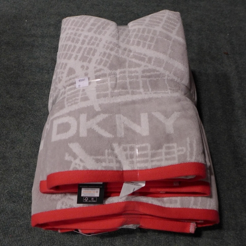 3260 - A set of four light grey and red DKNY City Map towels - 2 bath sheets and 2 bath towels * this lot i... 