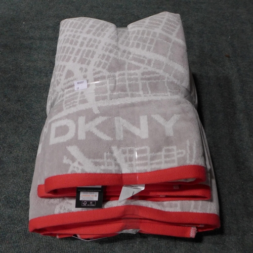 3265 - A set of four light grey and red DKNY City Map towels - 2 bath sheets and 2 bath towels * this lot i... 