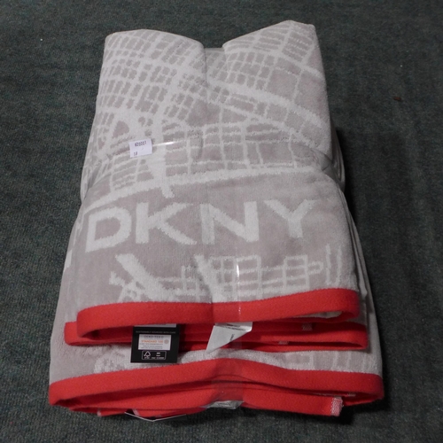 3270 - A set of four light grey and red DKNY City Map towels - 2 bath sheets and 2 bath towels * this lot i... 