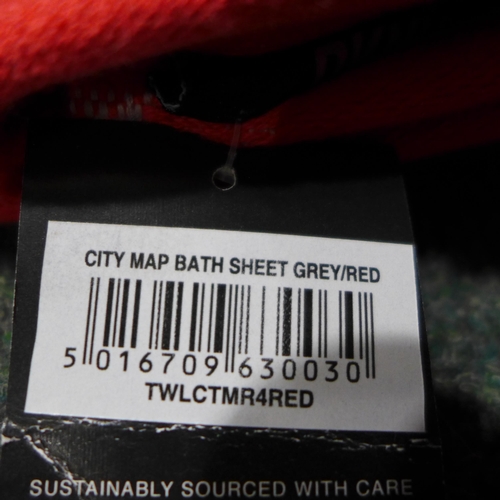 3272 - A set of four light grey and red DKNY City Map towels - 2 bath sheets and 2 bath towels * this lot i... 