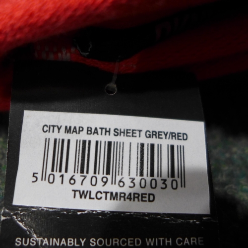 3273 - A set of four light grey and red DKNY City Map towels - 2 bath sheets and 2 bath towels * this lot i... 