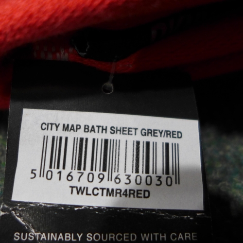 3274 - A set of four light grey and red DKNY City Map towels - 2 bath sheets and 2 bath towels * this lot i... 