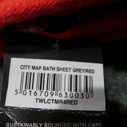 3275 - A set of four light grey and red DKNY City Map towels - 2 bath sheets and 2 bath towels * this lot i... 