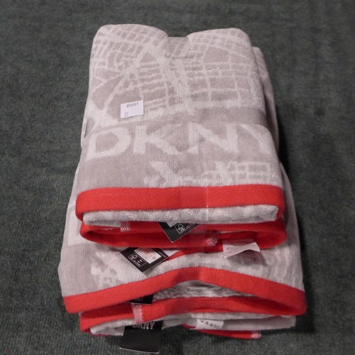 3276 - A set of four light grey and red DKNY City Map towels - 2 bath towels and two hand towels * this lot... 