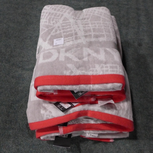 3278 - A set of four light grey and red DKNY City Map towels - 2 bath towels and two hand towels * this lot... 