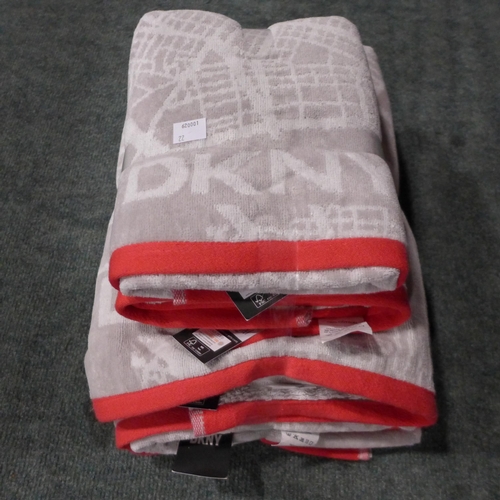 3279 - A set of four light grey and red DKNY City Map towels - 2 bath towels and two hand towels * this lot... 