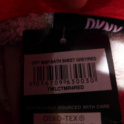 3282 - Set of two light grey and red DKNY City Map towels, one bath sheet and one hand towel * this lot is ... 