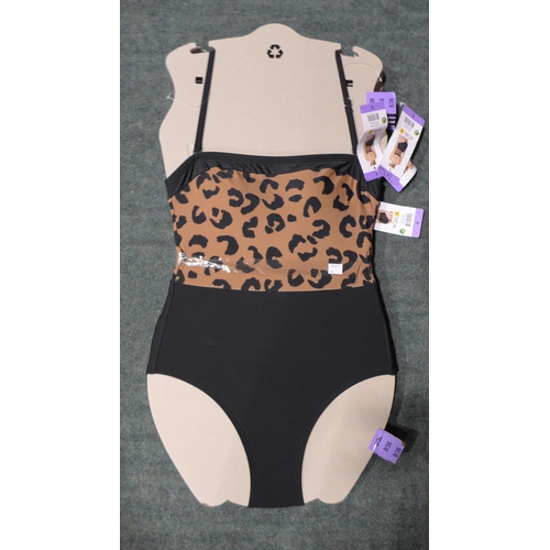 3312 - Four black and leopard print DKNY swimming costumes - size 8 * this lot is subject to VAT