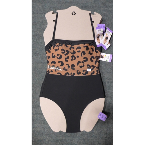 3313 - Five black and leopard print DKNY swimming costumes - size 8 * this lot is subject to VAT