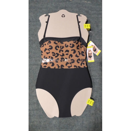 3314 - Four black and leopard print DKNY swimming costumes - size 10 * this lot is subject to VAT