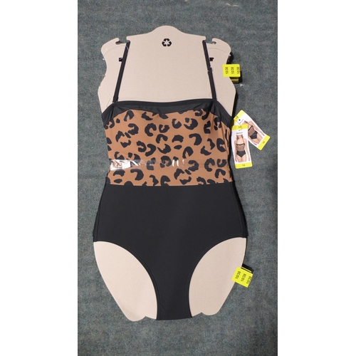 3316 - Four black and leopard print DKNY swimming costumes - size 10 * this lot is subject to VAT